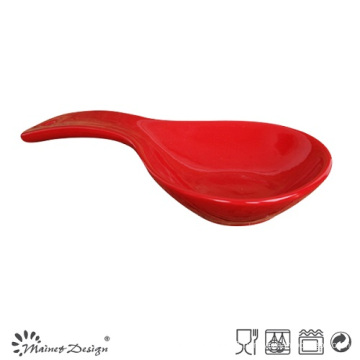 Red Color Glazed Stoneware Soup Spoon